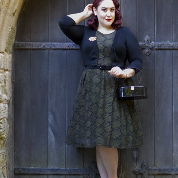 NWT X-Large Voodoo Vixen Sophia Lace Retro Vintage Insp Dress Gold Belt ModCloth - Picture 10 of 10